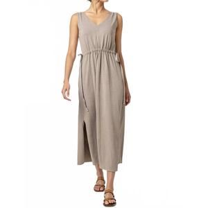 NEW LILLA P women's drawcord waist maxi dress in beige